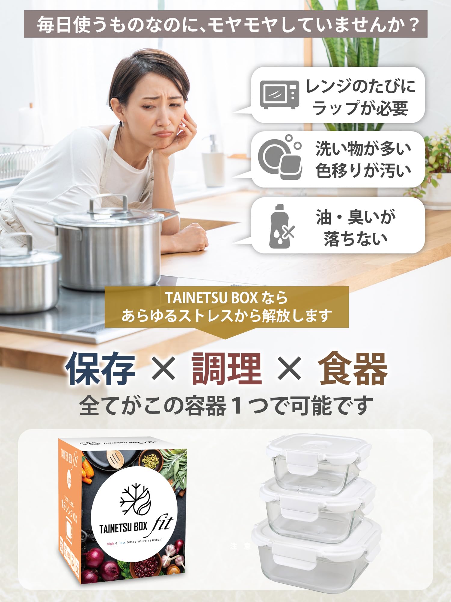 Amazon｜栄養管理士推薦【耐熱ガラス 保存容器 正方形3個セット】フタ